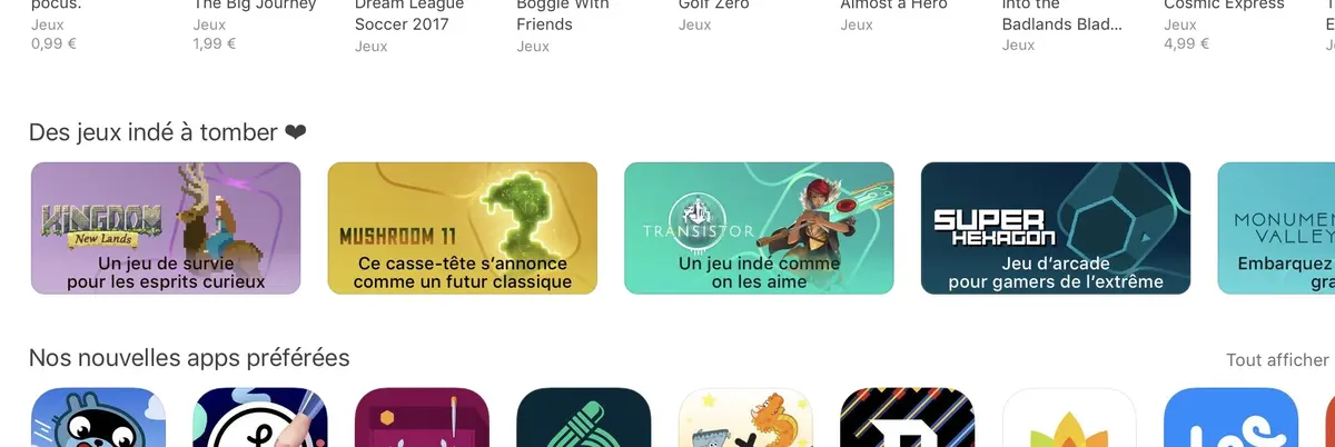 Apple met en avant les jeux indépendants sur l'App Store (et des promos à 0,99€)