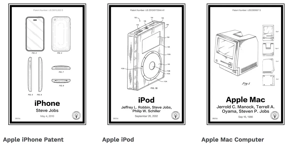 Les brevets vintage d'Apple s'accrochent sur les murs comme des œuvres d'art