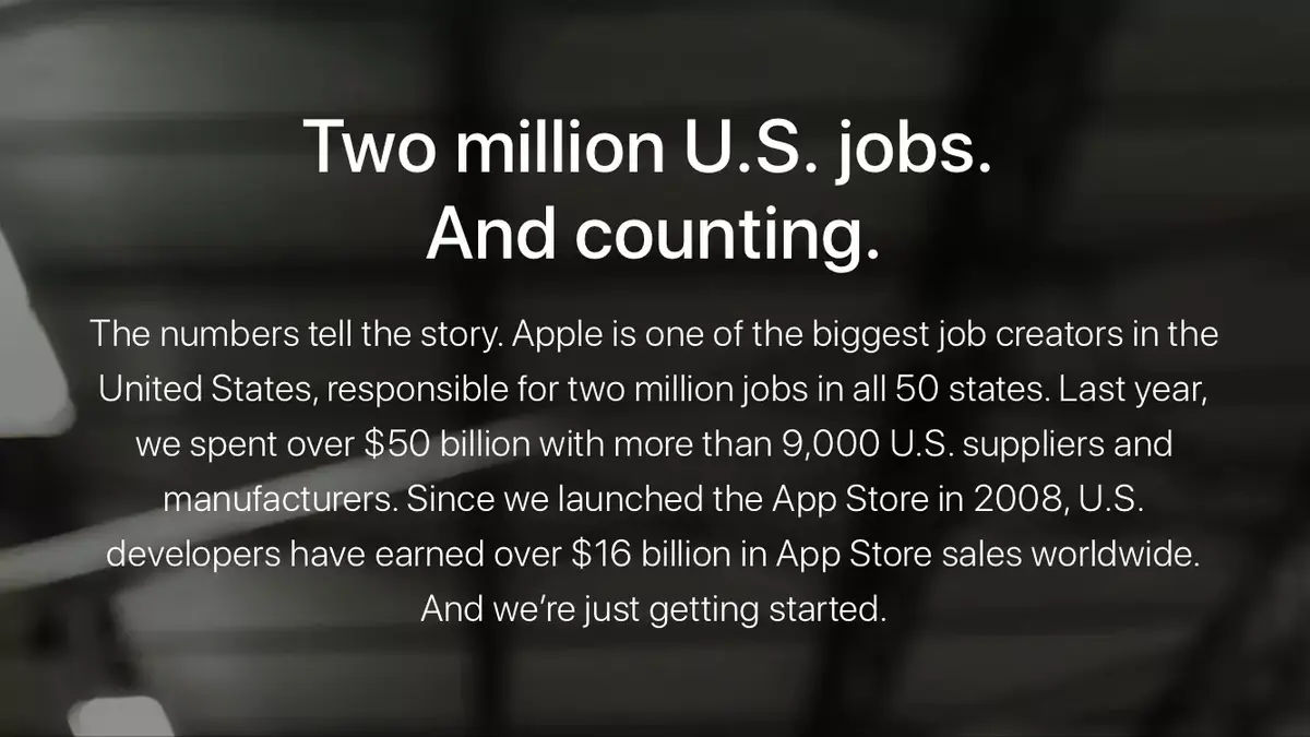 Apple crée une page web dédiée à sa participation dans l'emploi aux USA (mais pas que)