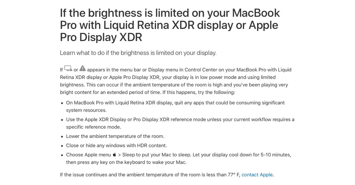 Une luminosité réduite sur les MacBook Pro 2021 et Pro Display XDR en cas de forte température