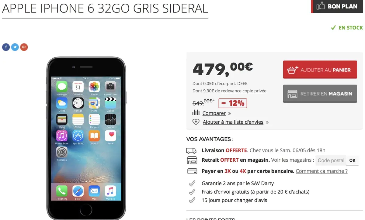 L'iPhone 6 32Go débarque (discrètement) en France (et en Europe) à 479€ (et il est en stock !)