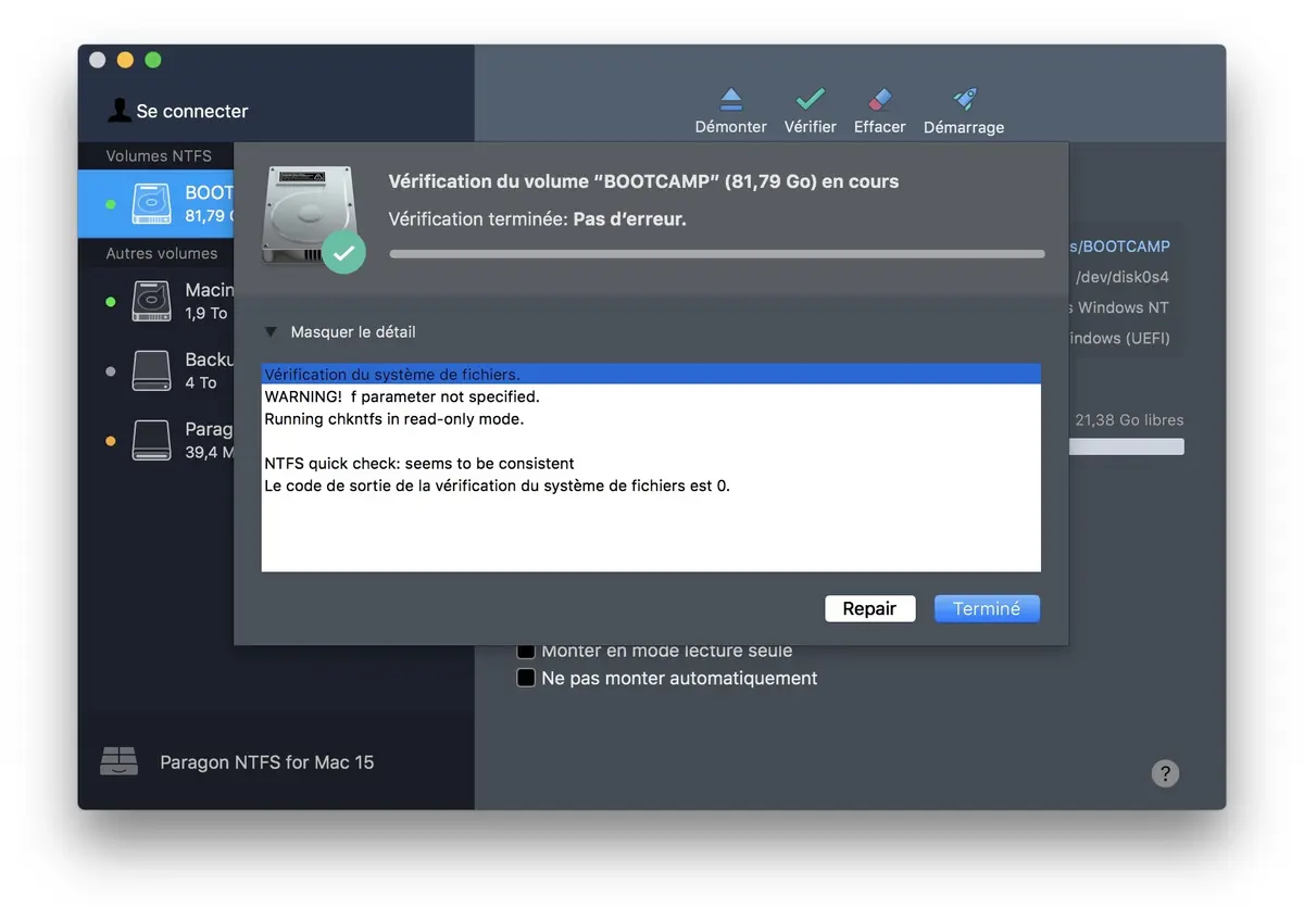 Test de Paragon NTFS 15 pour Mac, pour écrire sur des partitions Windows (NTFS)