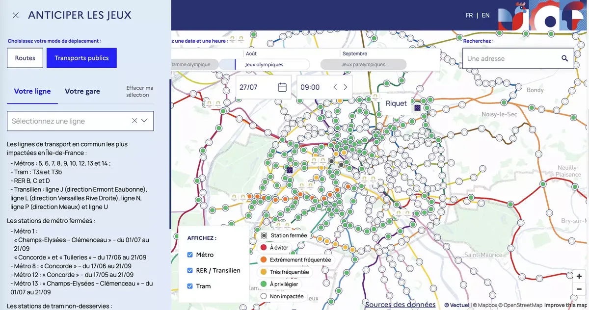 la carte interactive proposée pour les JO