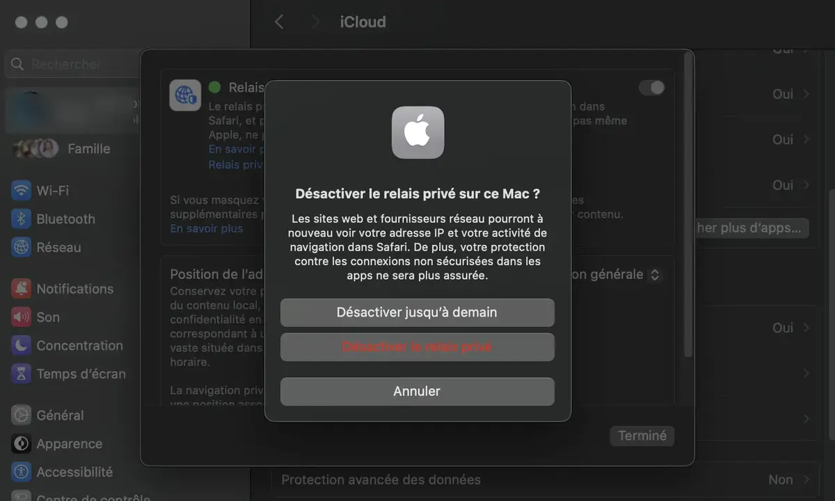 Des problèmes avec Relais privé d'iCloud+ : voici comment le désactiver