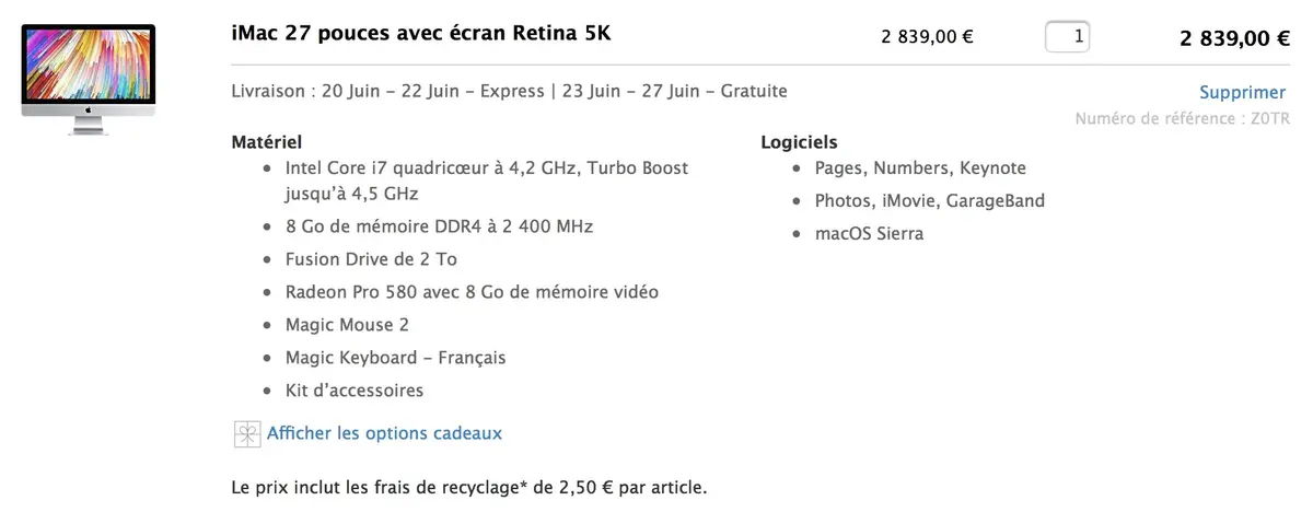 Benchs de l'iMac 5k toutes options (i7 4.2Ghz, Radeon 580) : une bête de course !