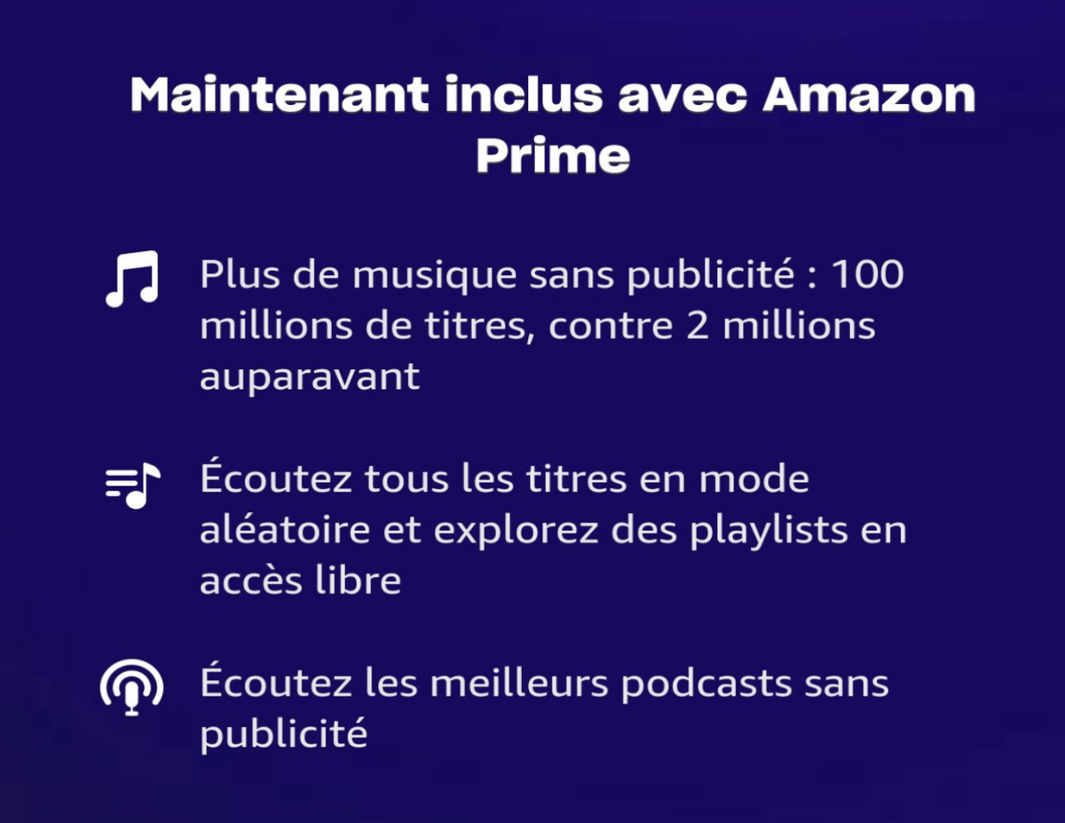 L'abonnement Amazon Prime donne désormais accès à 100 millions de chansons sans publicité