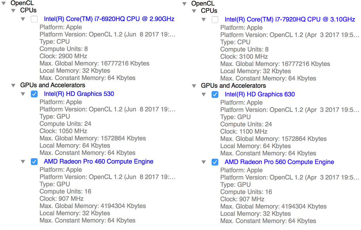 Comparatif du MacBook Pro 15" (2017) toutes options (3.1Ghz) face au modèle 2016. Verdict ?