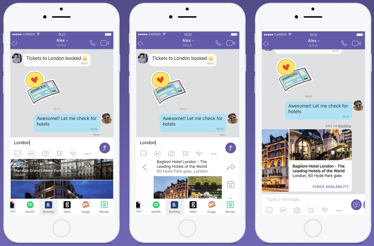 Viber intègre YouTube, Spotify, Booking, VICE, GIPHY et Getty Images (dans son app)