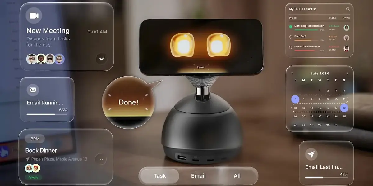 DeskMate transforme l'iPhone en assistant IA de bureau gr&acirc;ce &agrave; un dock MagSafe motoris&eacute;
