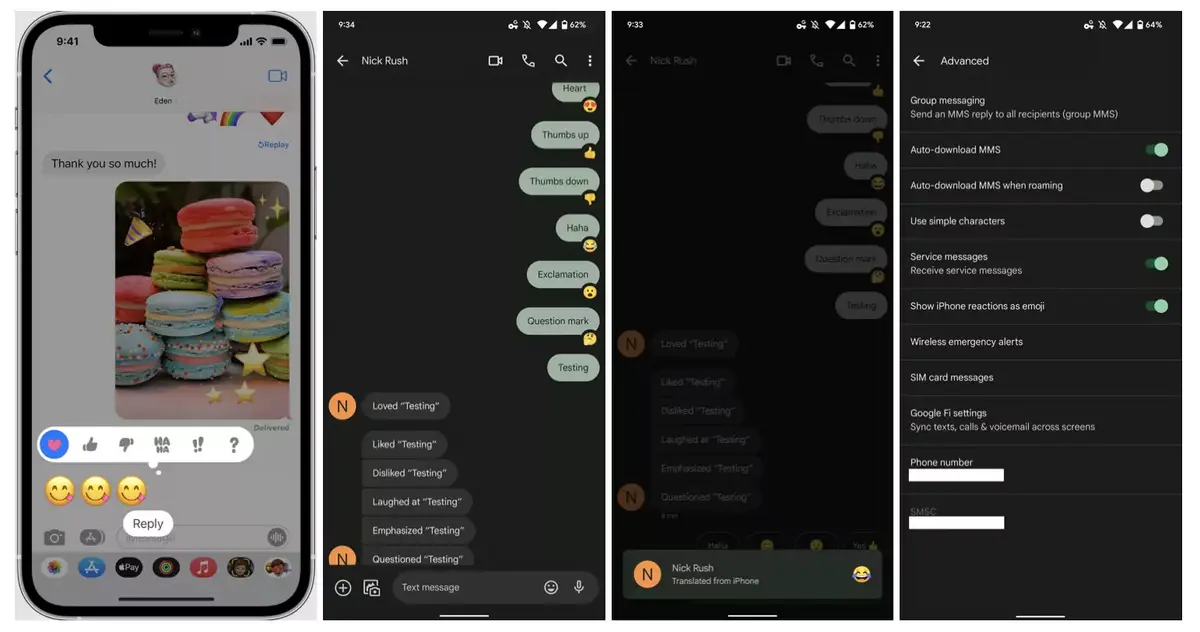 SMS : Google continue de peaufiner les réactions envoyées depuis un iPhone