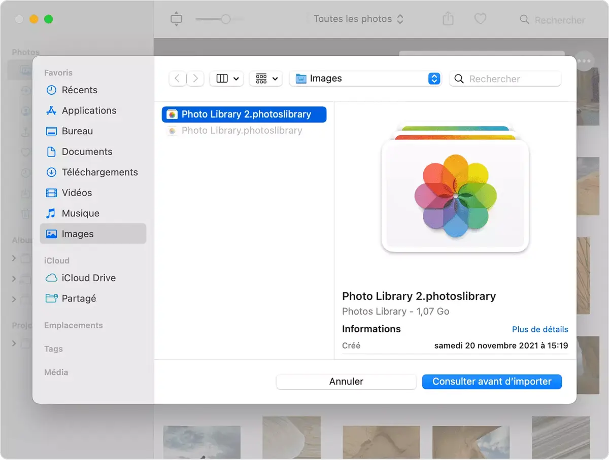 Comment fusionner deux photothèques dans Photos sous Monterey