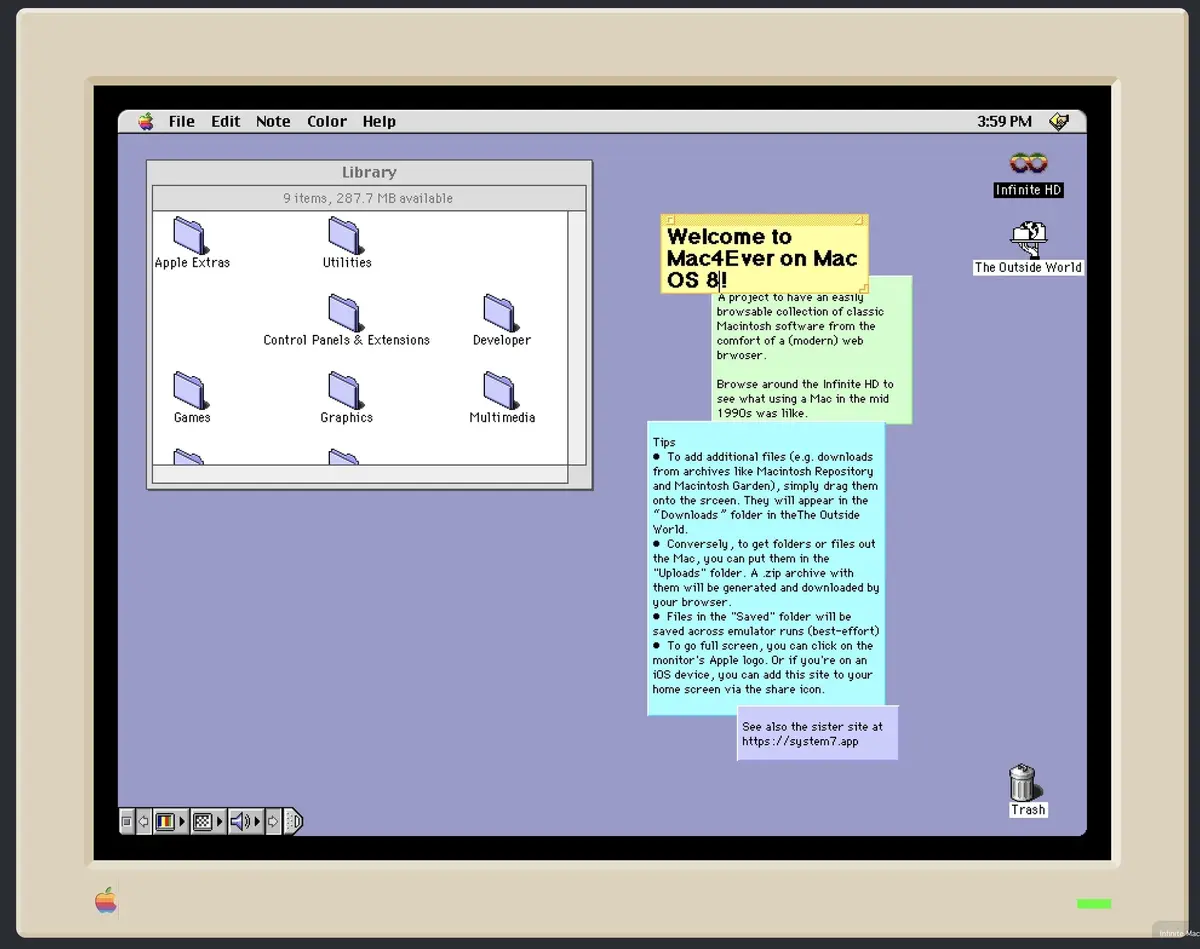 Un émulateur Mac OS 8 et Système 7 dans un navigateur utilisable sur Mac M1