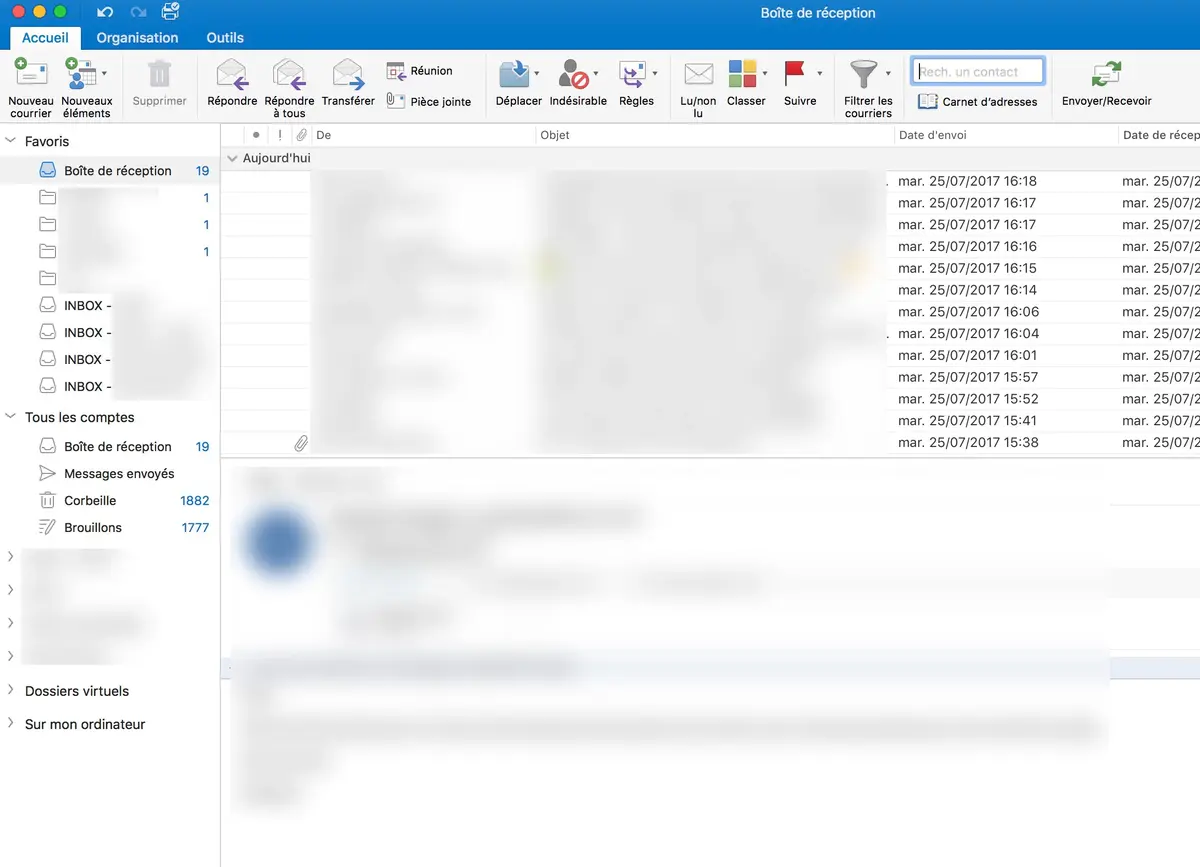 Astuce Outlook 2016 : simplifier l'affichage avec plusieurs boites mails