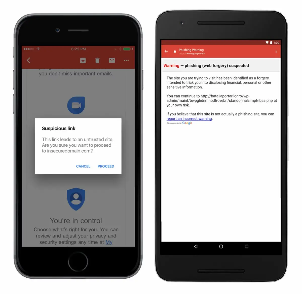 Gmail repère les liens suspects sur iOS