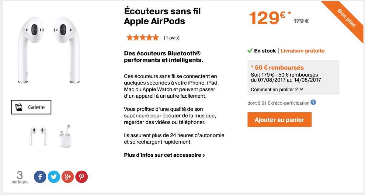 Bon plan : les AirPods à nouveau en stock et en promo à 129€ (Vite !)