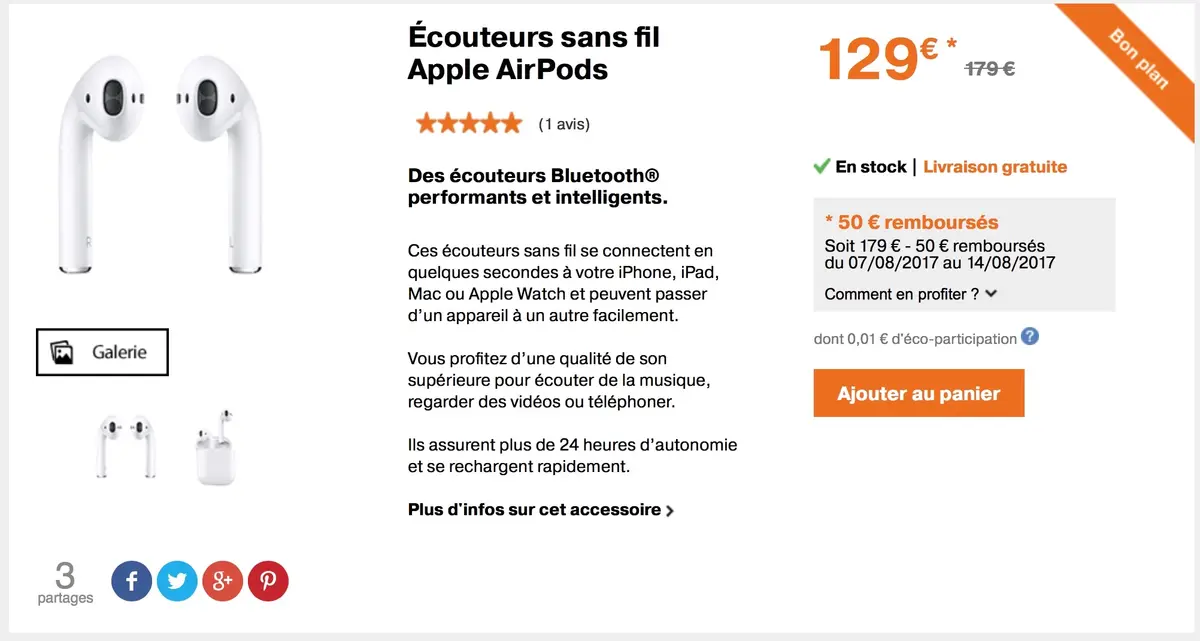 Bon plan : les AirPods à nouveau en stock et en promo à 129€ (Vite !)