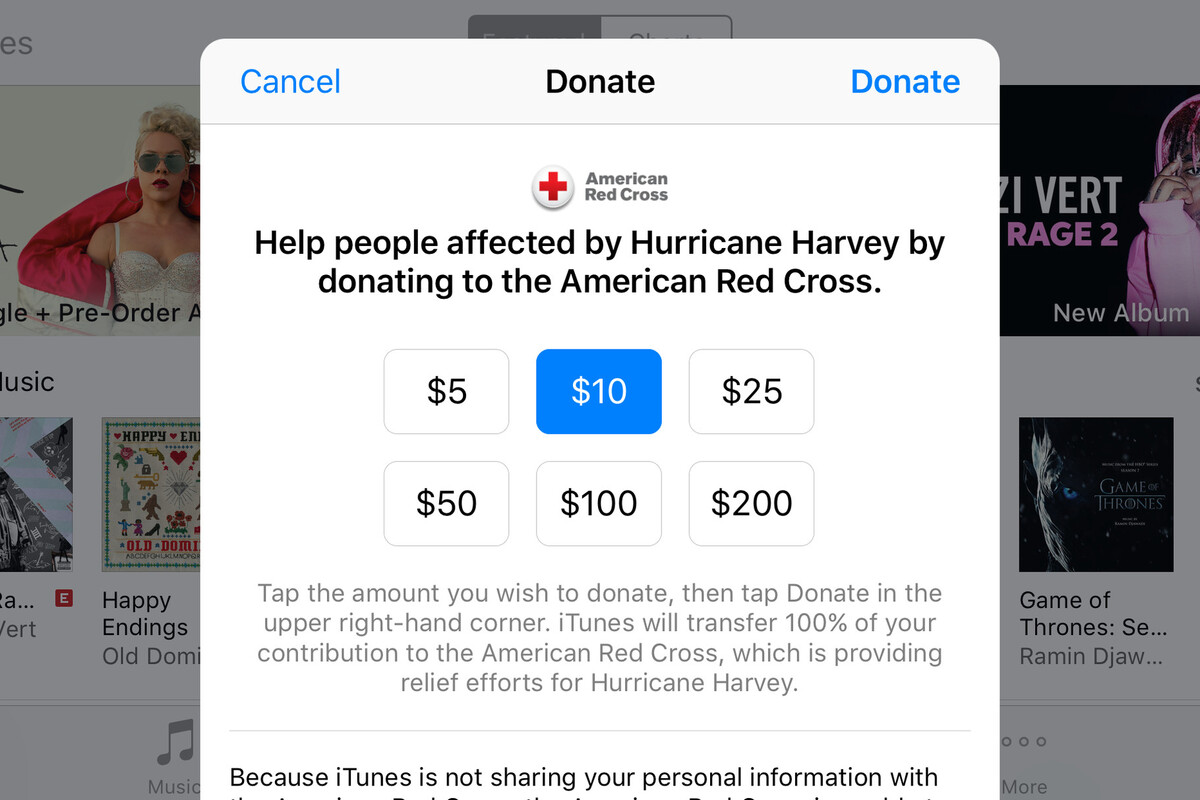 L'iTunes Store accepte les dons pour les victimes de l'ouragan Harvey