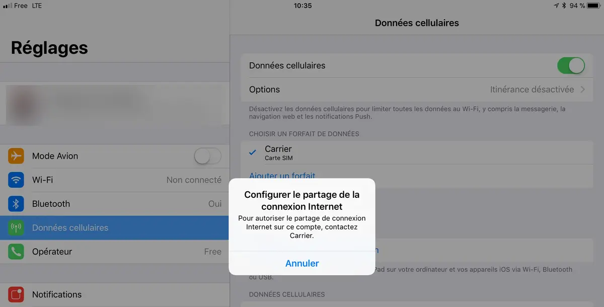 iOS 11 : Free pourrait activer le partage de connexion 4G depuis l'iPad (MAJ)