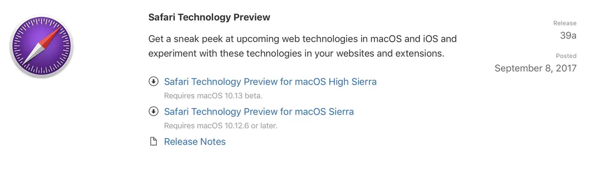 Safari Technology Preview 39a est disponible pour les développeurs web