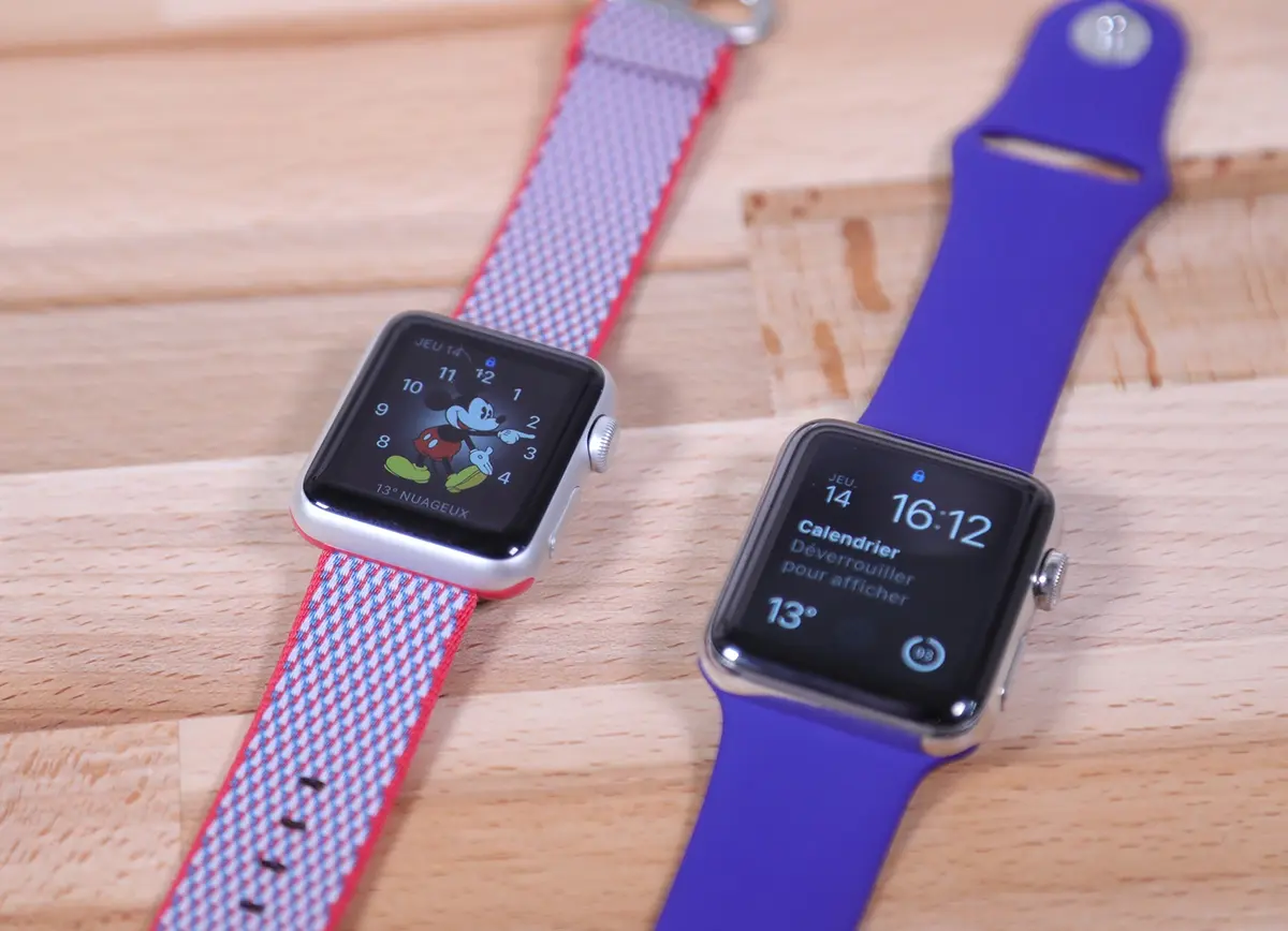 Apple Watch : aperçu des nouveaux bracelets en nylon (à carreaux) et sport (Ultraviolet)