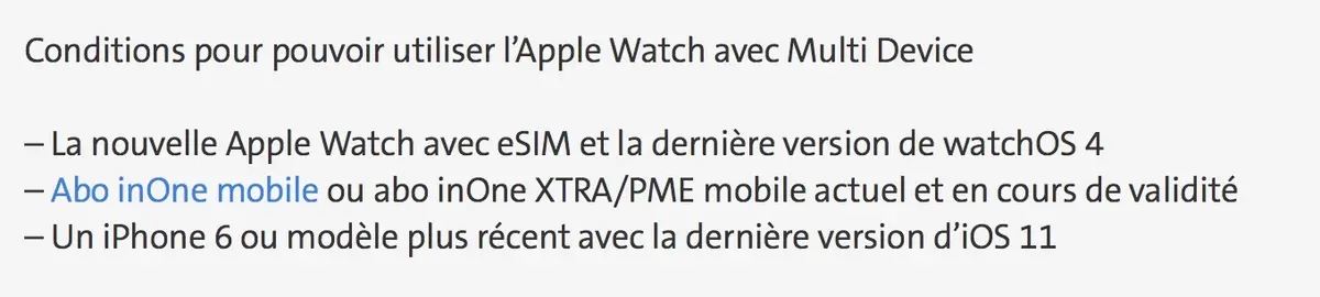 Apple Watch 4G : +5€ par mois pour Orange/Sosh, forfait "inOne Mobile" chez Swisscom