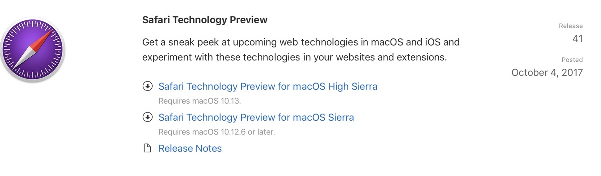 Safari Technology Preview 41 pour High Sierra et Sierra