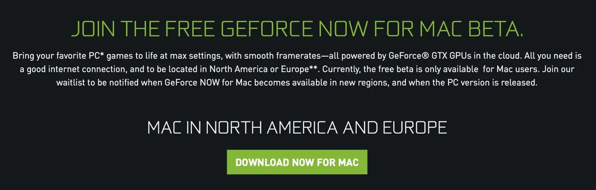 GeForce NOW pour Mac à présent disponible en Europe