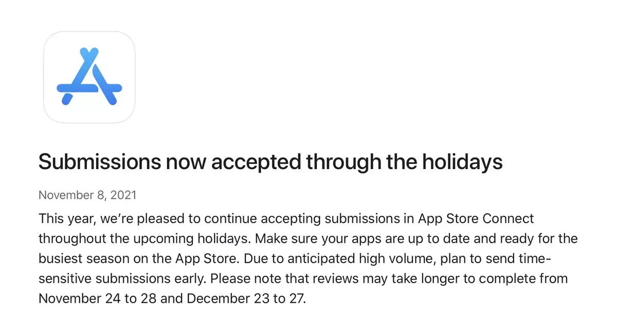 App Store Connect : cette année, Apple acceptera les soumissions des développeurs pendant les fêtes de Noël