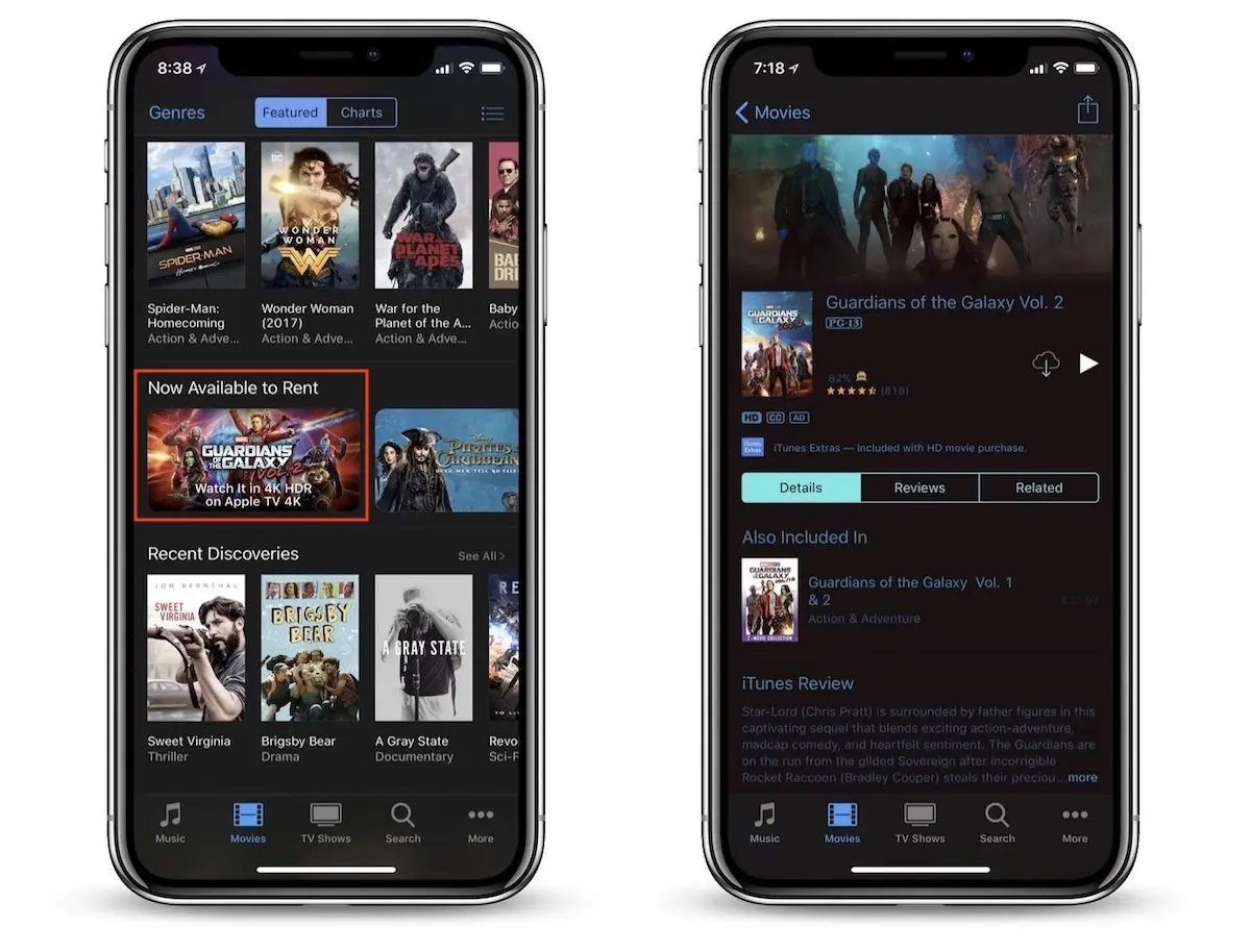 Fin de la guerre Apple/Disney ? Gardiens de la Galaxy 2 (presque) compatible 4K HDR sur iTunes