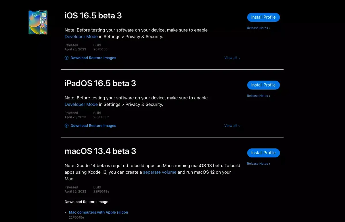 Une troisième bêta pour iOS/iPadOS/tvOS 16.5, watchOS 9.5 et macOS Ventura 13.4