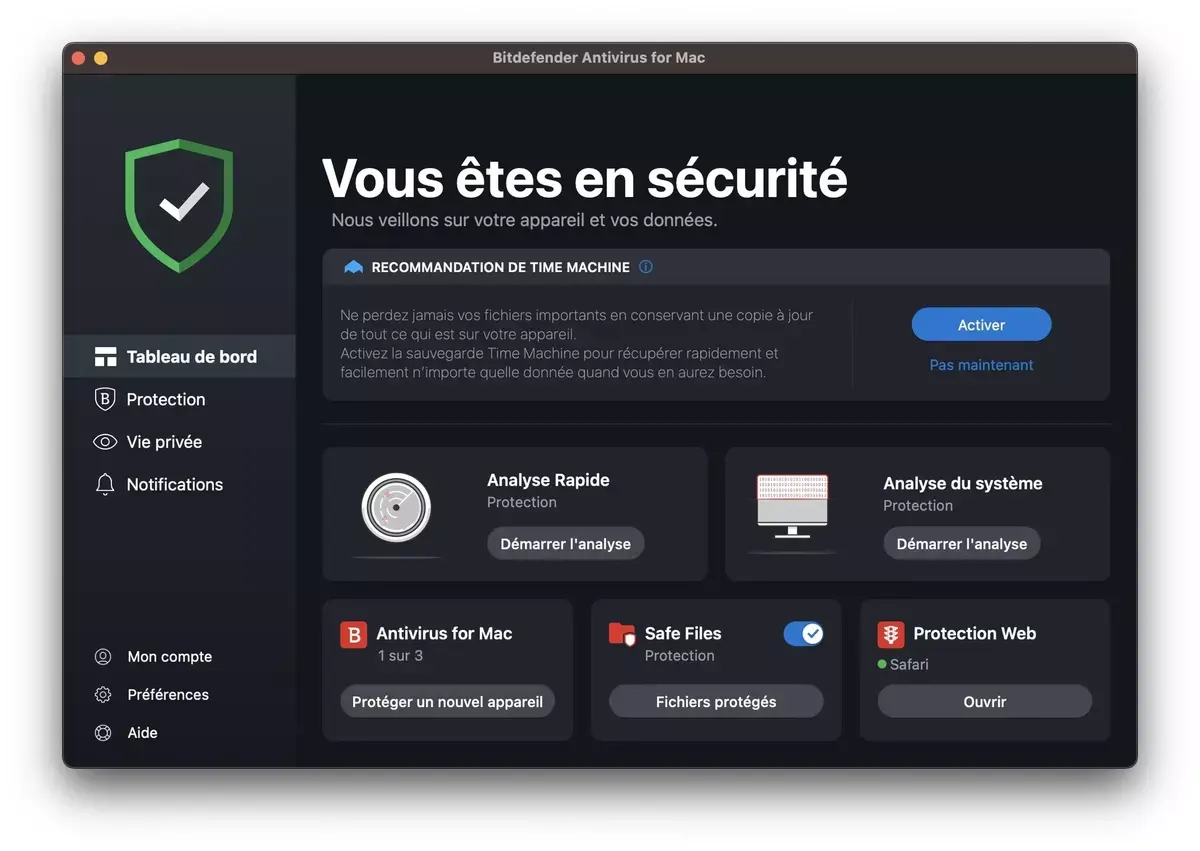 Bitdefender Mac écran principal