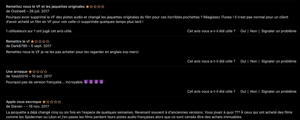 Quand Apple supprime la piste française de certains films sur iTunes