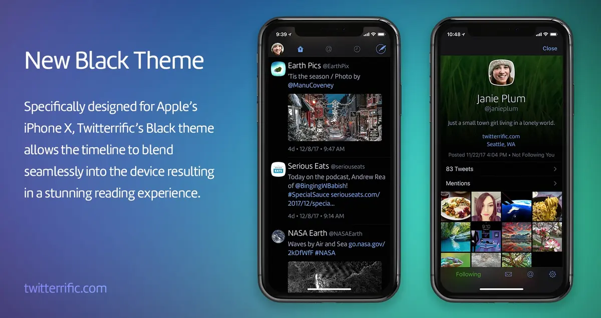 Twitterrific s'assombrit pour l'iPhone X