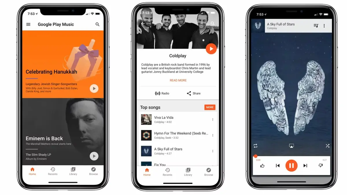 Google Play Musique occupe l'écran sur l'iPhone X