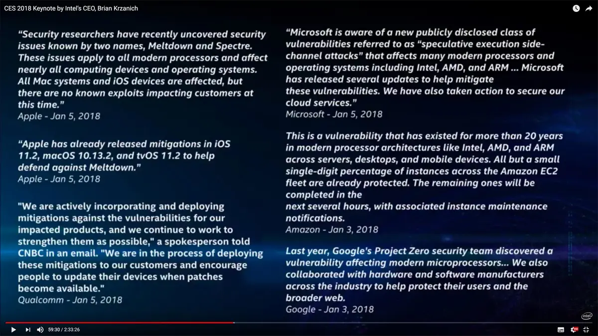 #CES : Intel se veut rassurant sur la faille Meltdown/Spectre (Microsoft un peu moins)