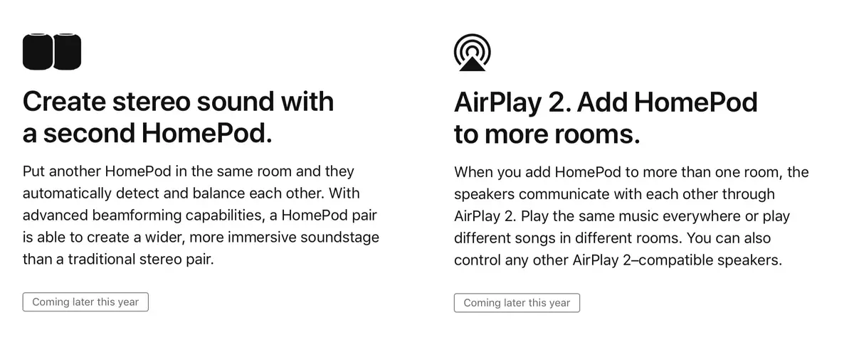 HomePod : le mode stéréo et AirPlay 2 arriveront "plus tard dans l'année"