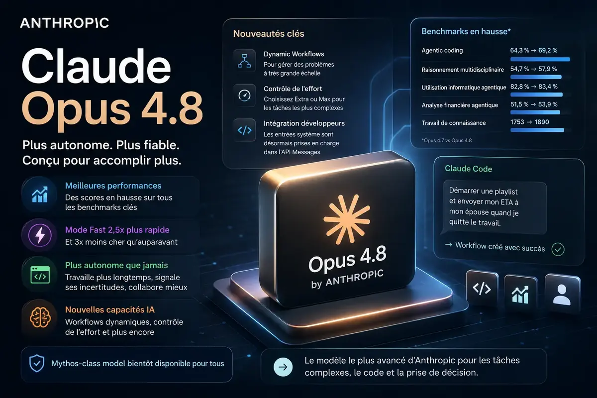 Anthropic promet une IA plus rapide et honn&ecirc;te avec Claude Opus 4.8