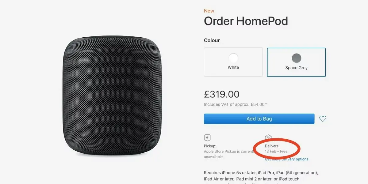 Le stock initial du HomePod a été écoulé au Royaume-Uni