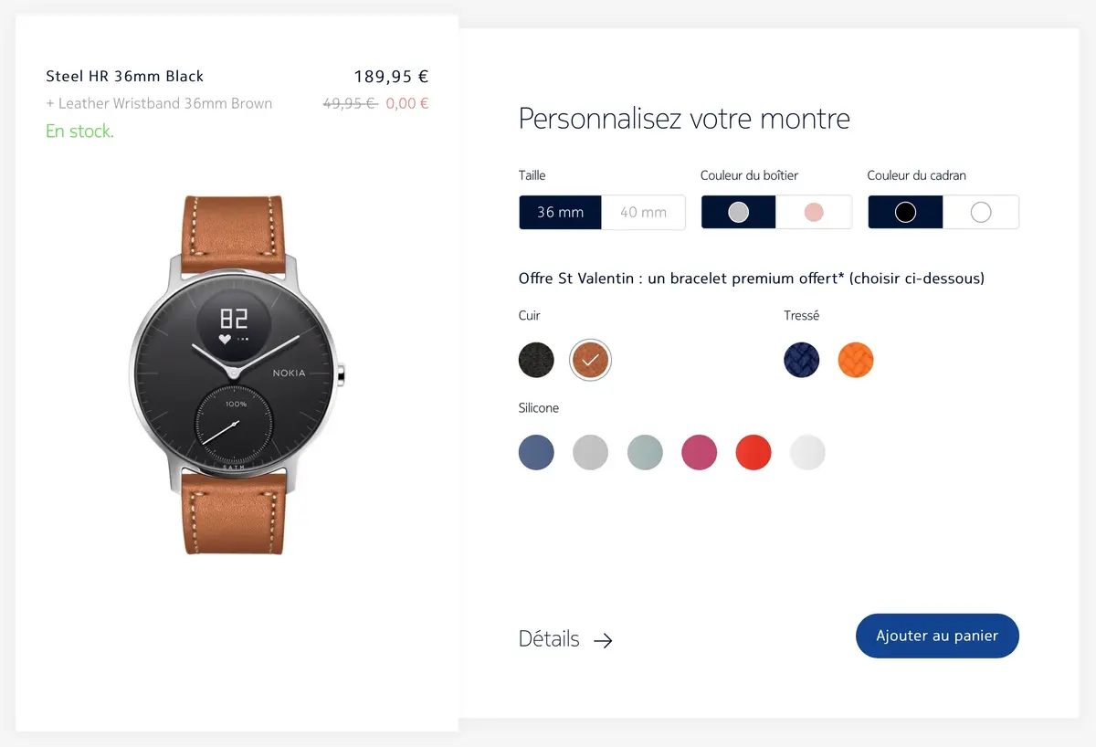 Pour la Saint Valentin, Nokia ajoute gratuitement un bracelet en cuir à ses montres Steel HR