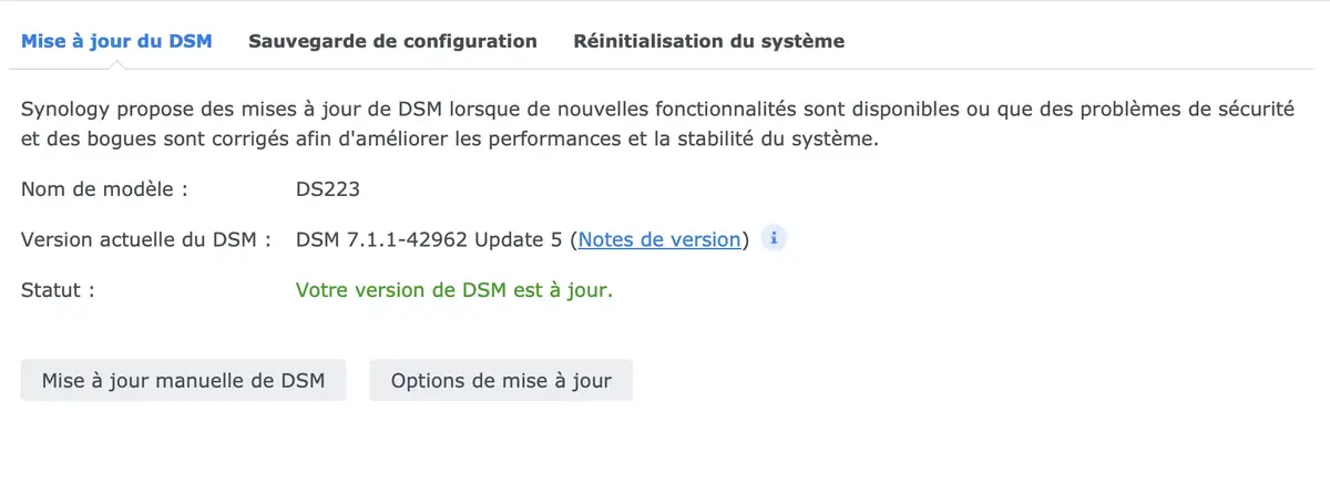 DSM 7.2 n'est pas encore proposé automatiquement sur un DS223