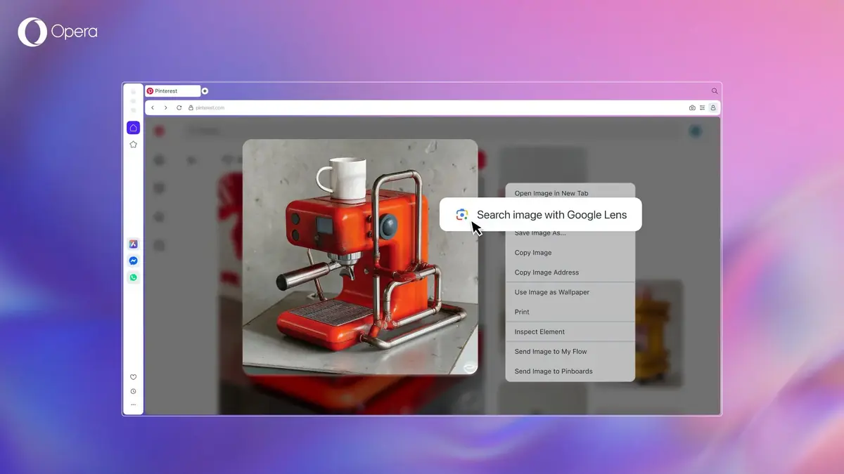 Opera mise sur le multi-t&acirc;che avec des onglets verticaux et Google Lens