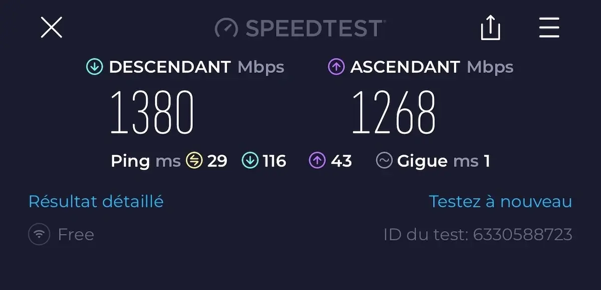 iPhone 16 Pro Max (Wi-Fi 7 limité), connecté au Wi-Fi du TP-Link