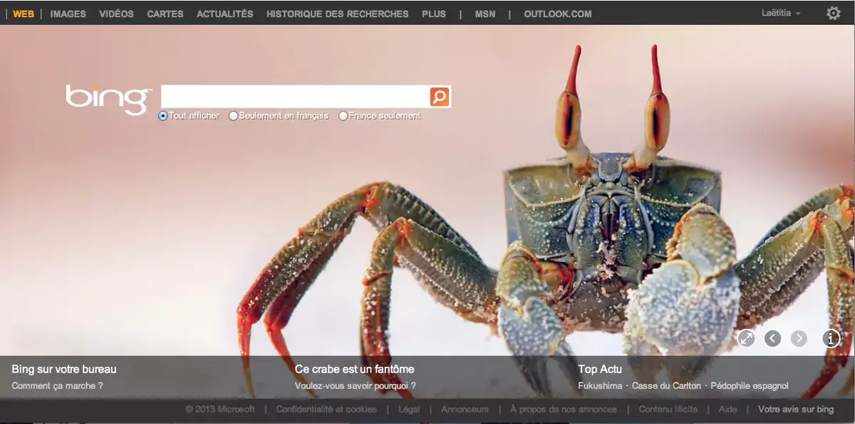 Les photographes du site 500px en page d'accueil de Bing