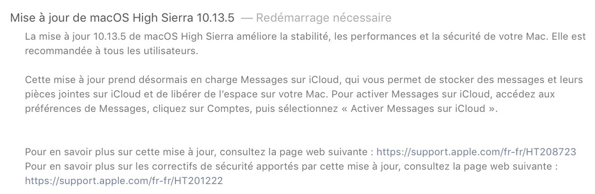 macOS High Sierra 10.13.5 est disponible pour tous ! (avec Messages dans le Cloud)