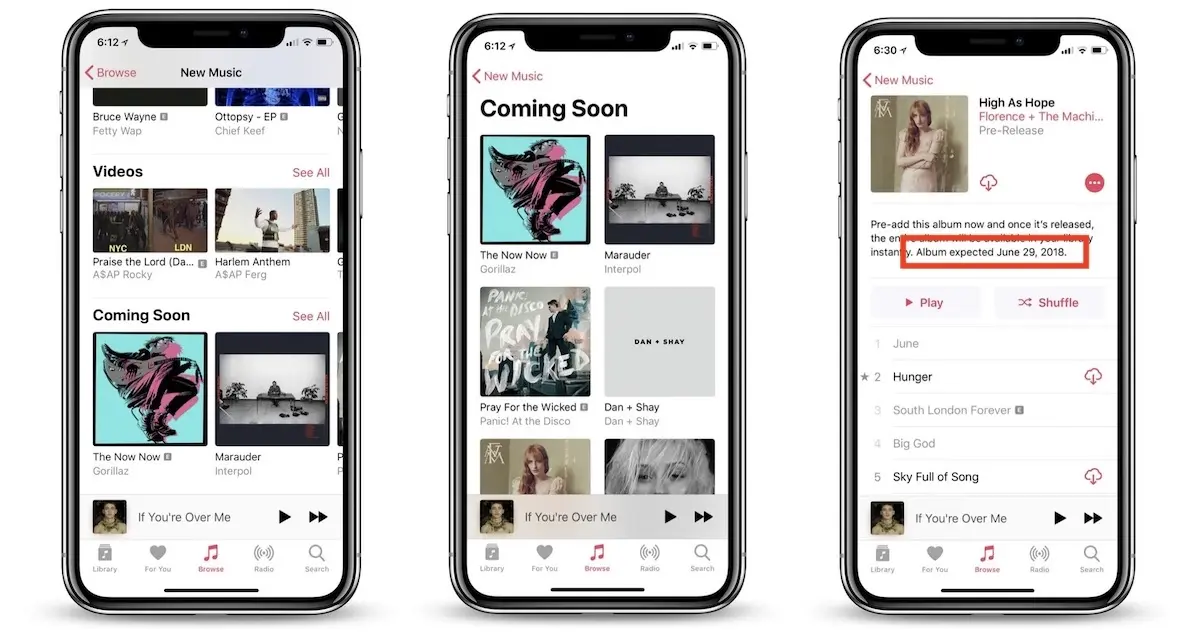 Apple Music affiche les prochaines sorties et réorganise les pages des artistes