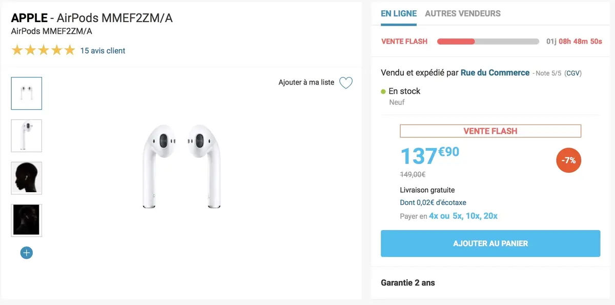 Bon plan : des AirPods à 137€90 (au lieu de 179€) en vente flash (vite)