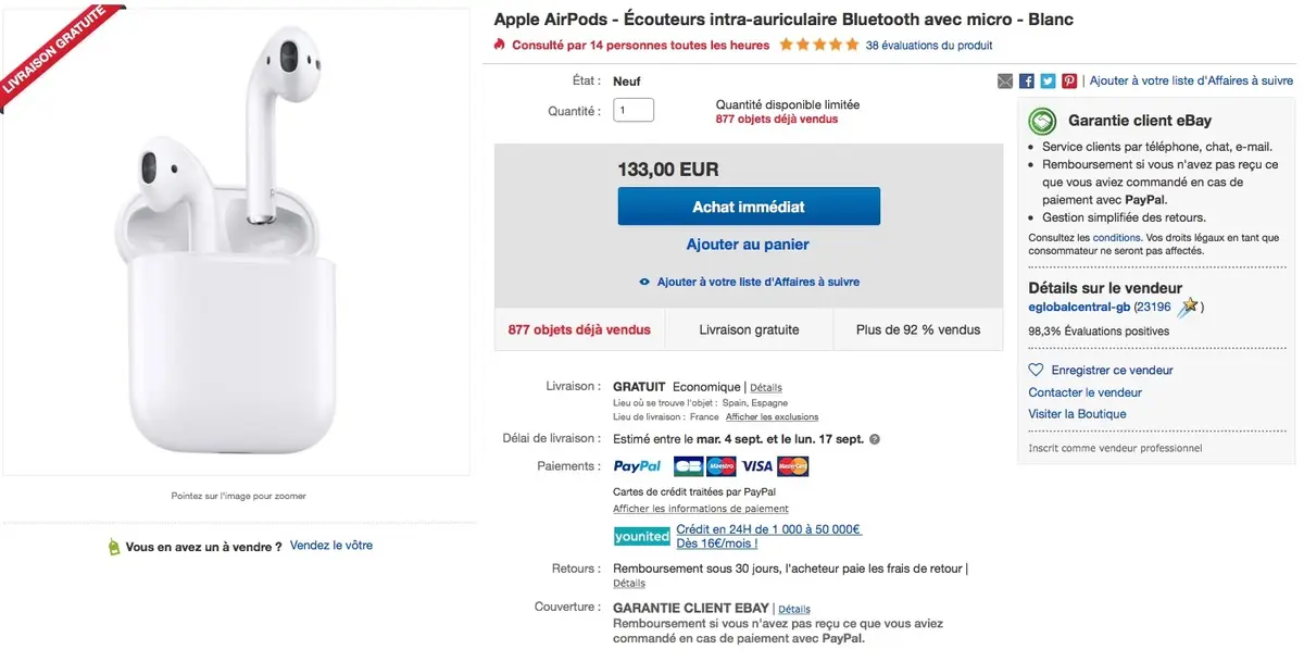 Bon plan : des AirPods à 133€ au lieu de 179€ et des iPad 2018 à 279€ au lieu de 359€ sur eBay