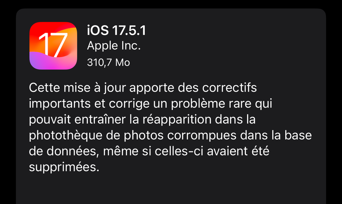 Apple s'explique sur l'inquiétant bug d'iOS 17.5 faisant réapparaître des photos supprimées !