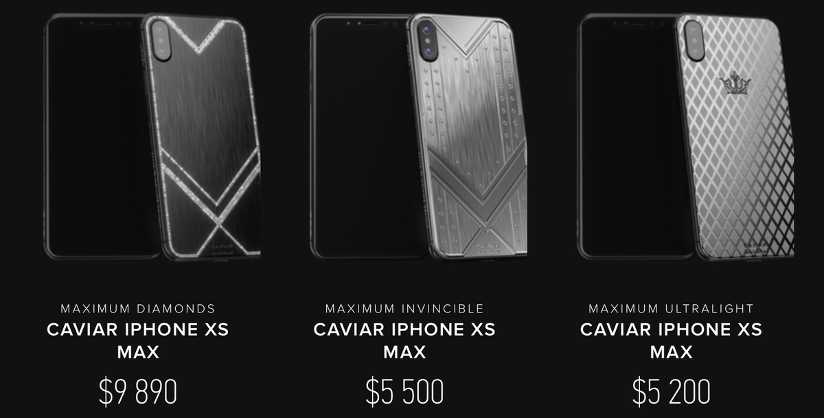 Caviar propose des iPhone XS Max entre 5200 et 15 000 $ (or, platine ou diamants "bling bling")