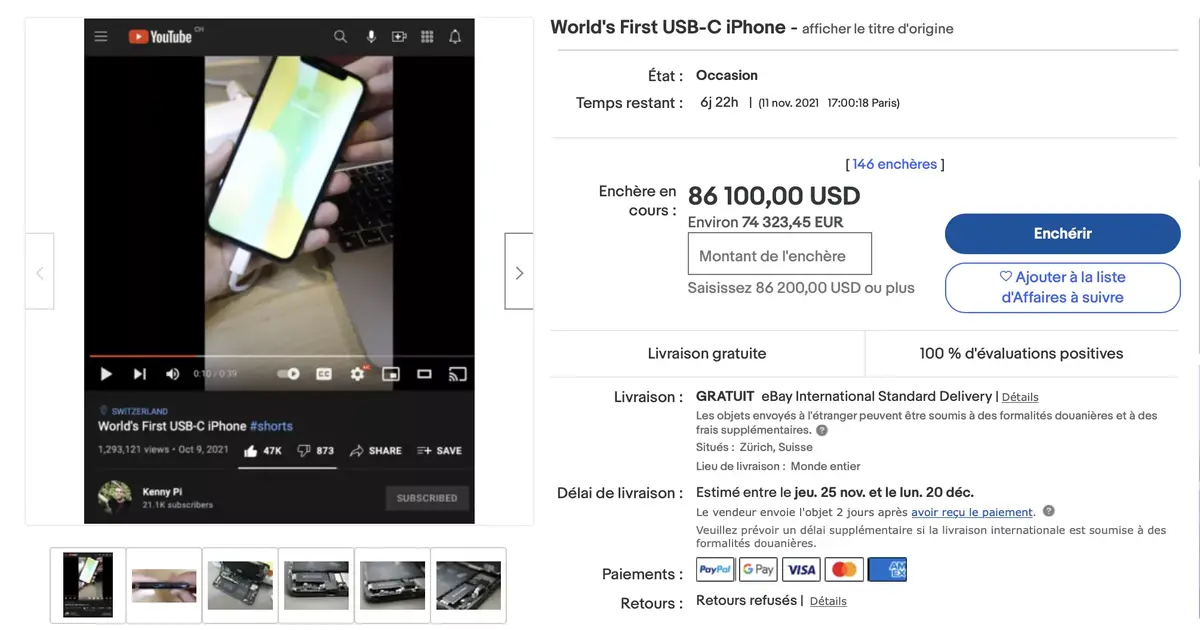 L'iPhone X USB-C "modifié" dépasse les 99 900 dollars sur eBay !